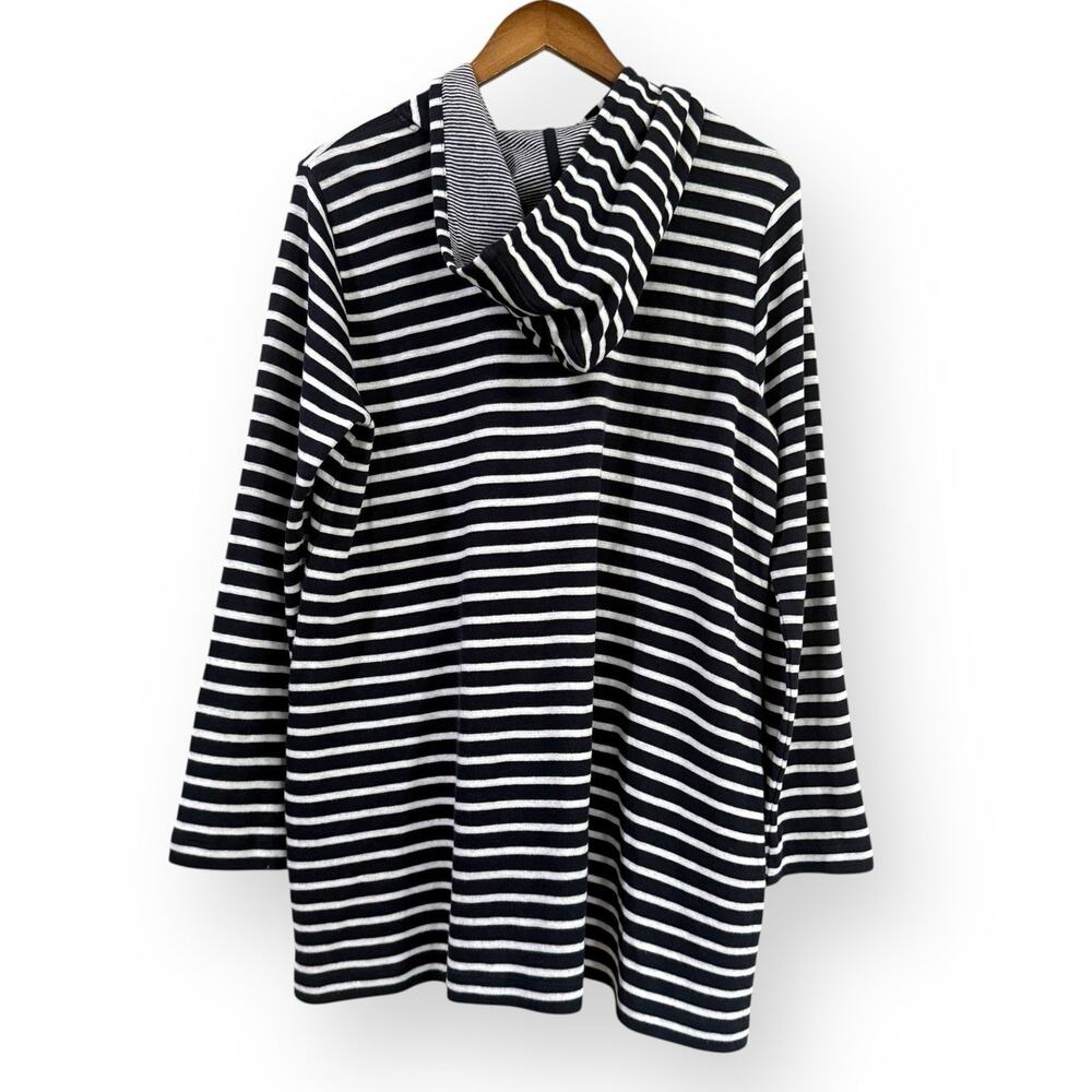 J. Jill Navy White Striped Pullover Hoodie Sweatshirt M Cotton Pockets Tunic - Picture 6 of 10
